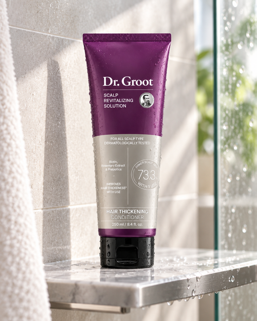 Dr. Groot Hair Thickening Conditioner in modern shower